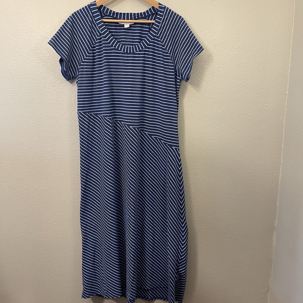 Woman Within Asymmetrical Blue Stripe Midi Dress Comfort Costal‎ Beach Sz 18/20